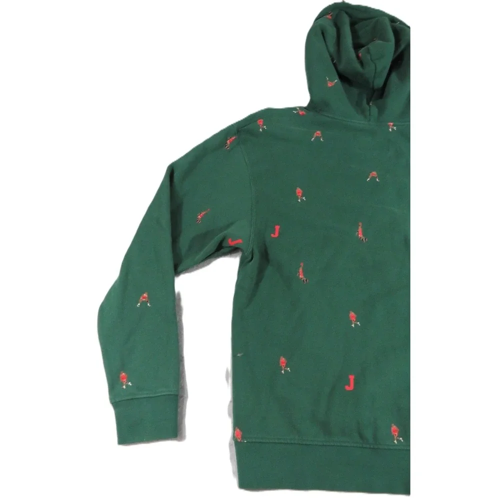 Jordan Essentials All Over Print Hoodie Men M Green Jumpman Fleece Cotton Logo
